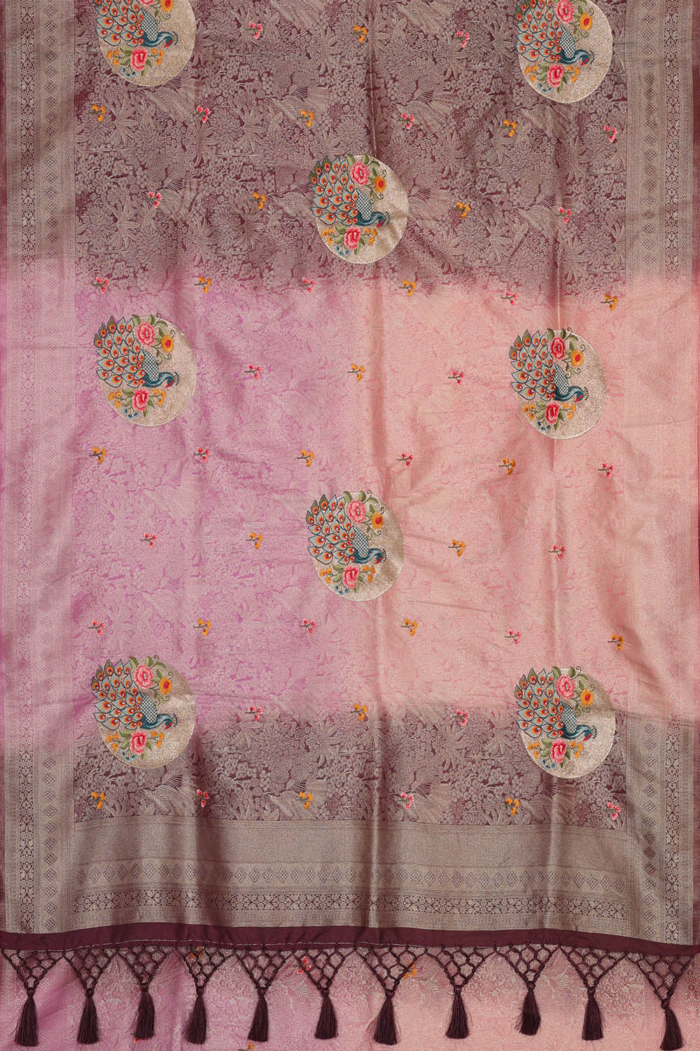 Image of Purple Silk Embroidery Saree