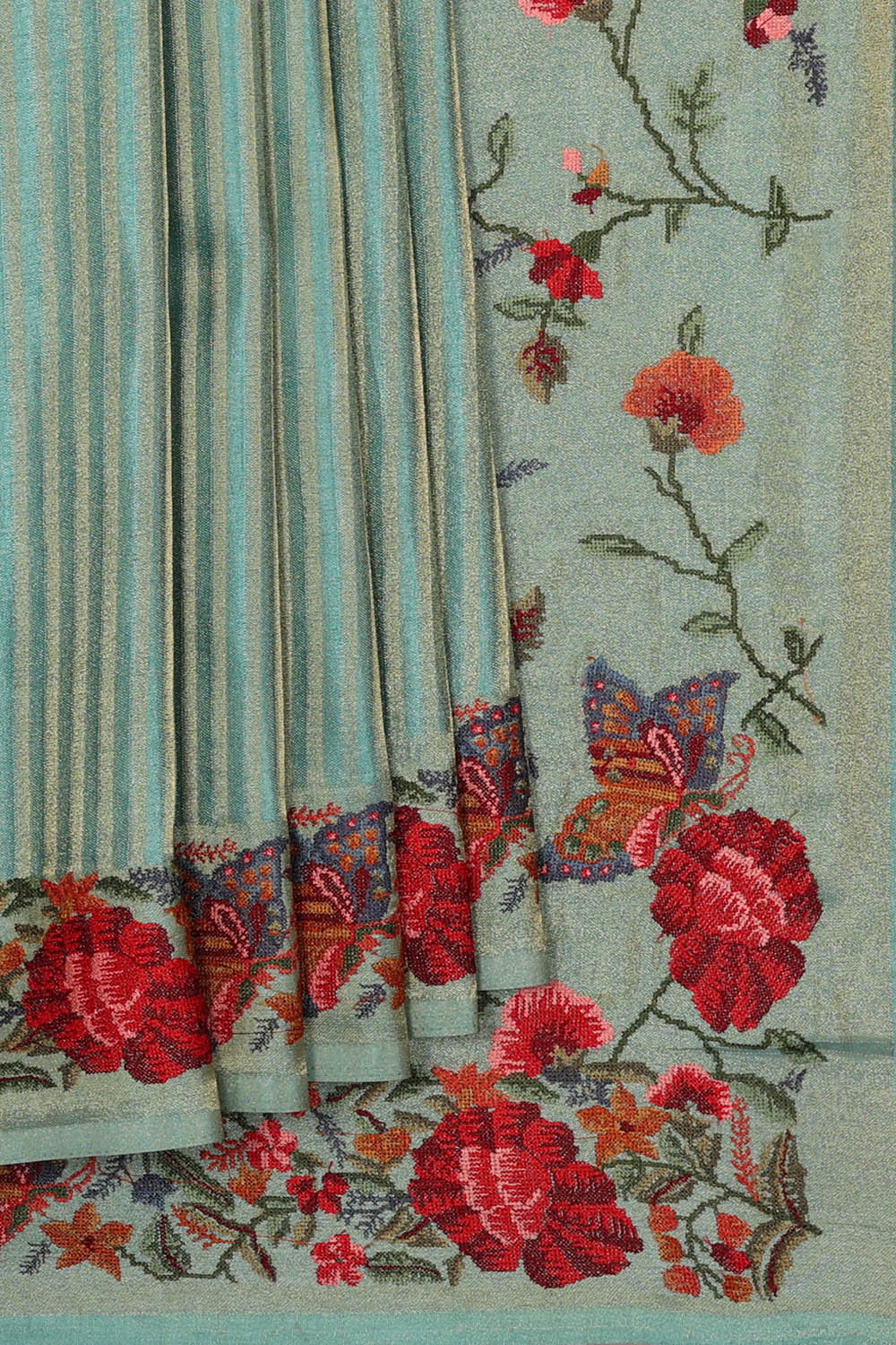 Image of Blue Silk Embroidery Saree
