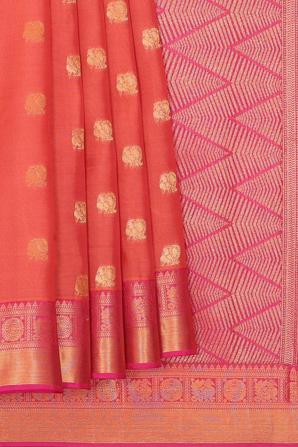 Image of Coral-Orange South Silk Saree