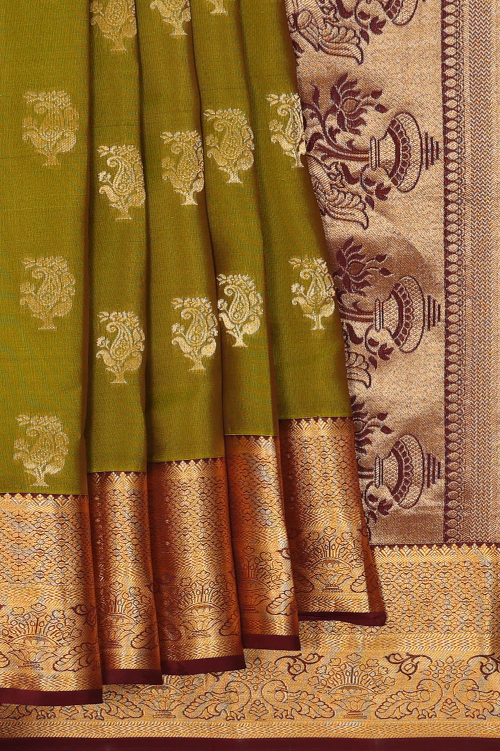 Image of Olive-green South Silk Saree