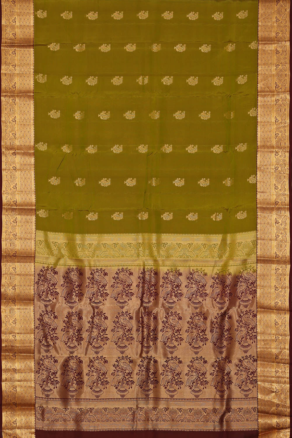 Image of Olive-green South Silk Saree