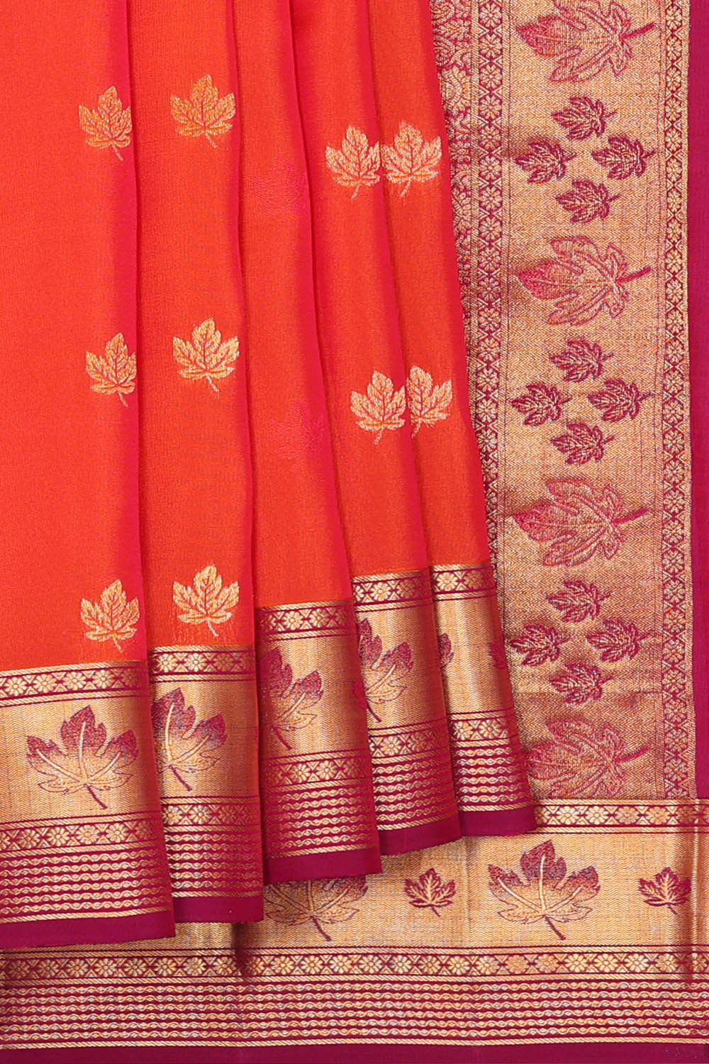 Image of Coral-Orange South Silk Saree