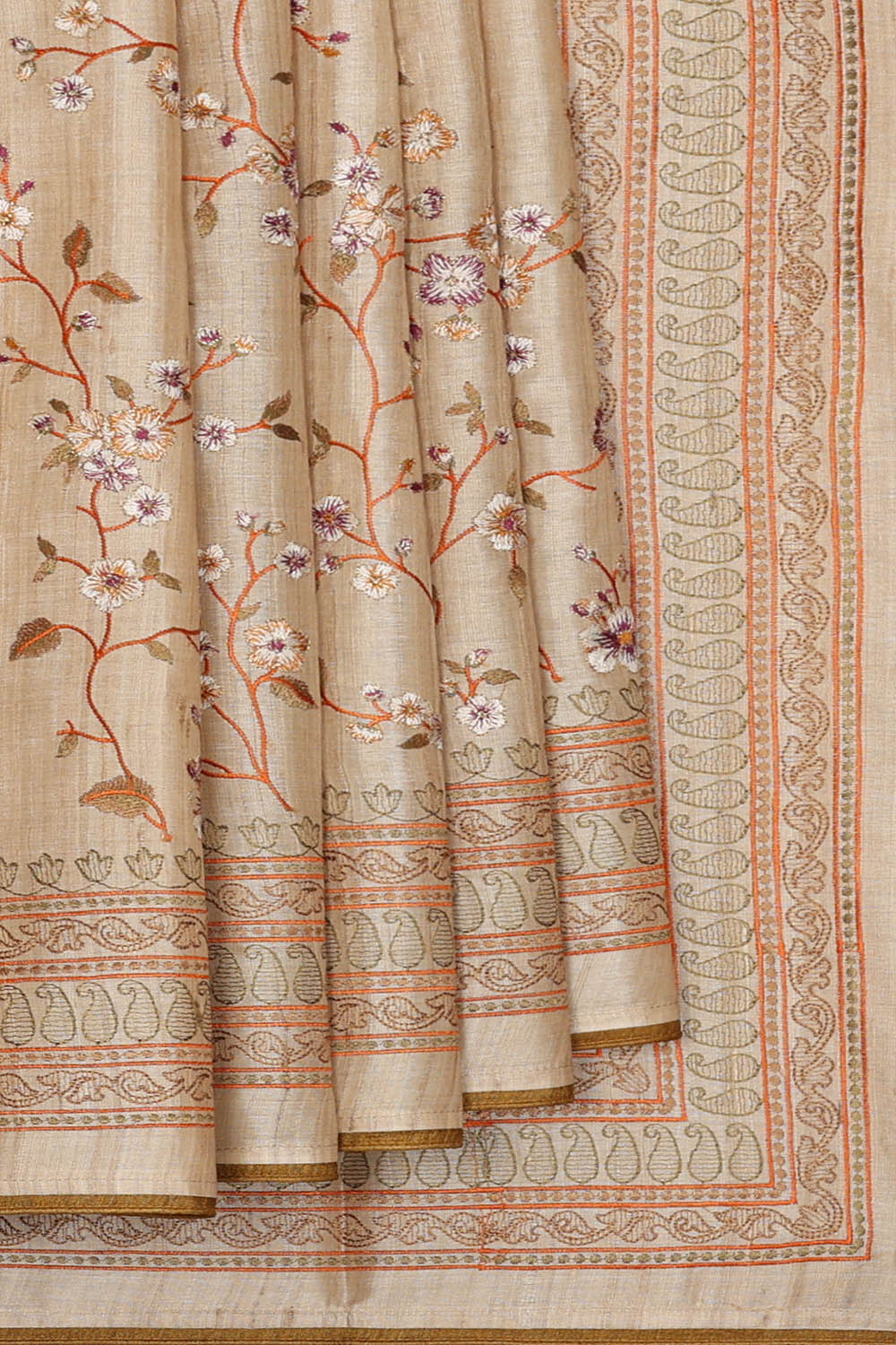 Image of Beige Tussar Silk Saree