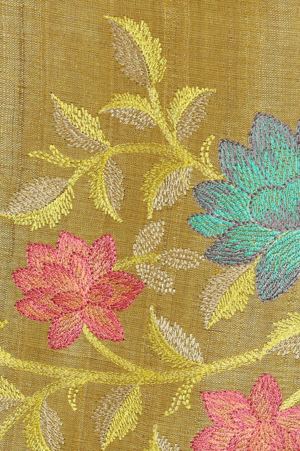 Image of Pale Yellow Tussar Embroidery Saree