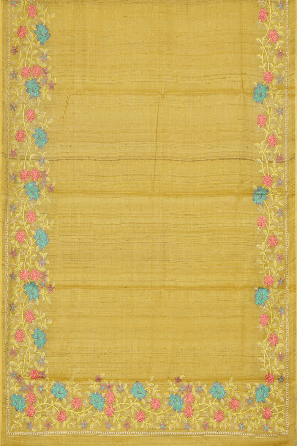 Image of Pale Yellow Tussar Embroidery Saree