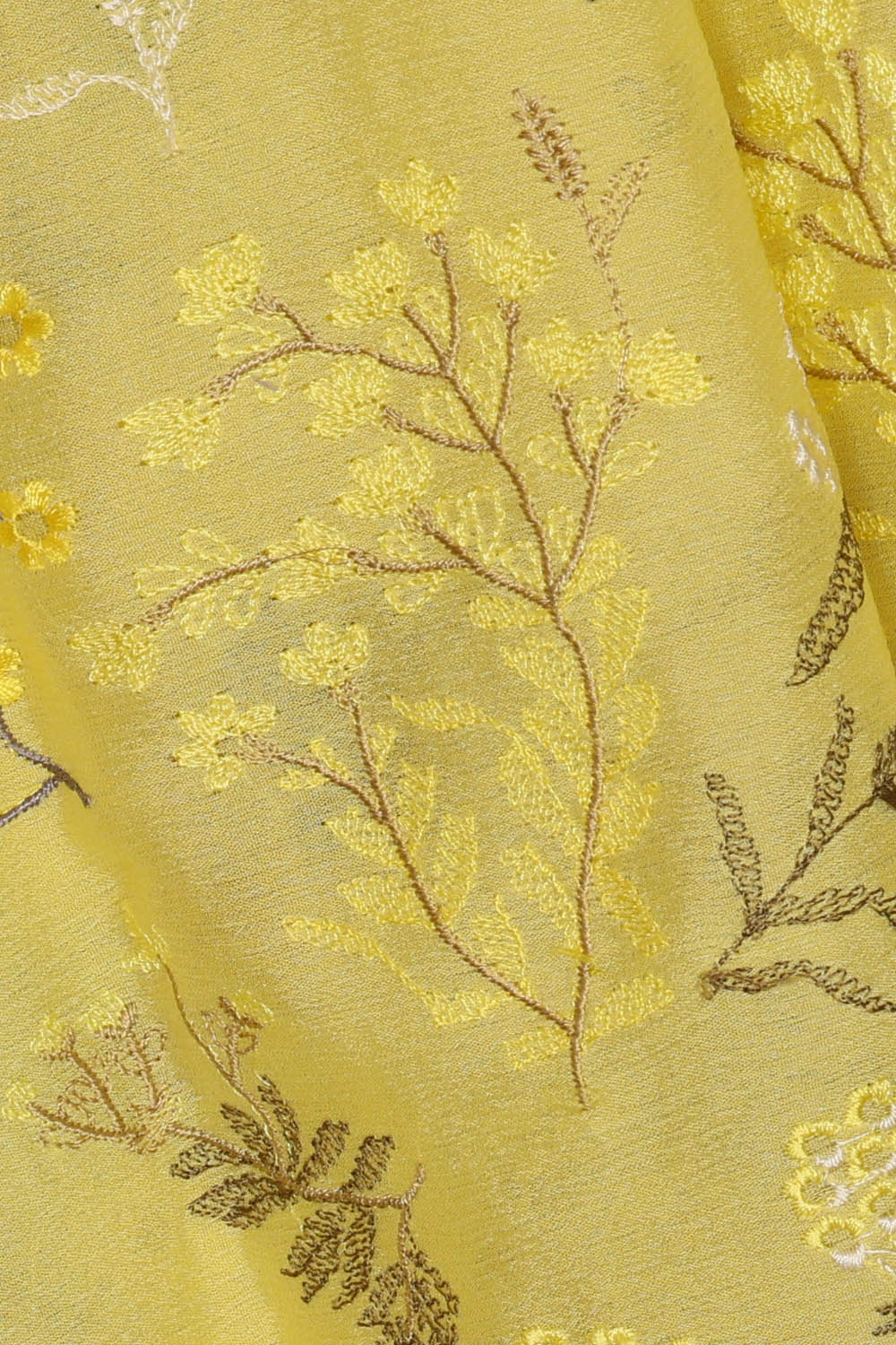 Image of Lemon-Yellow Chiffon Embroidery Saree