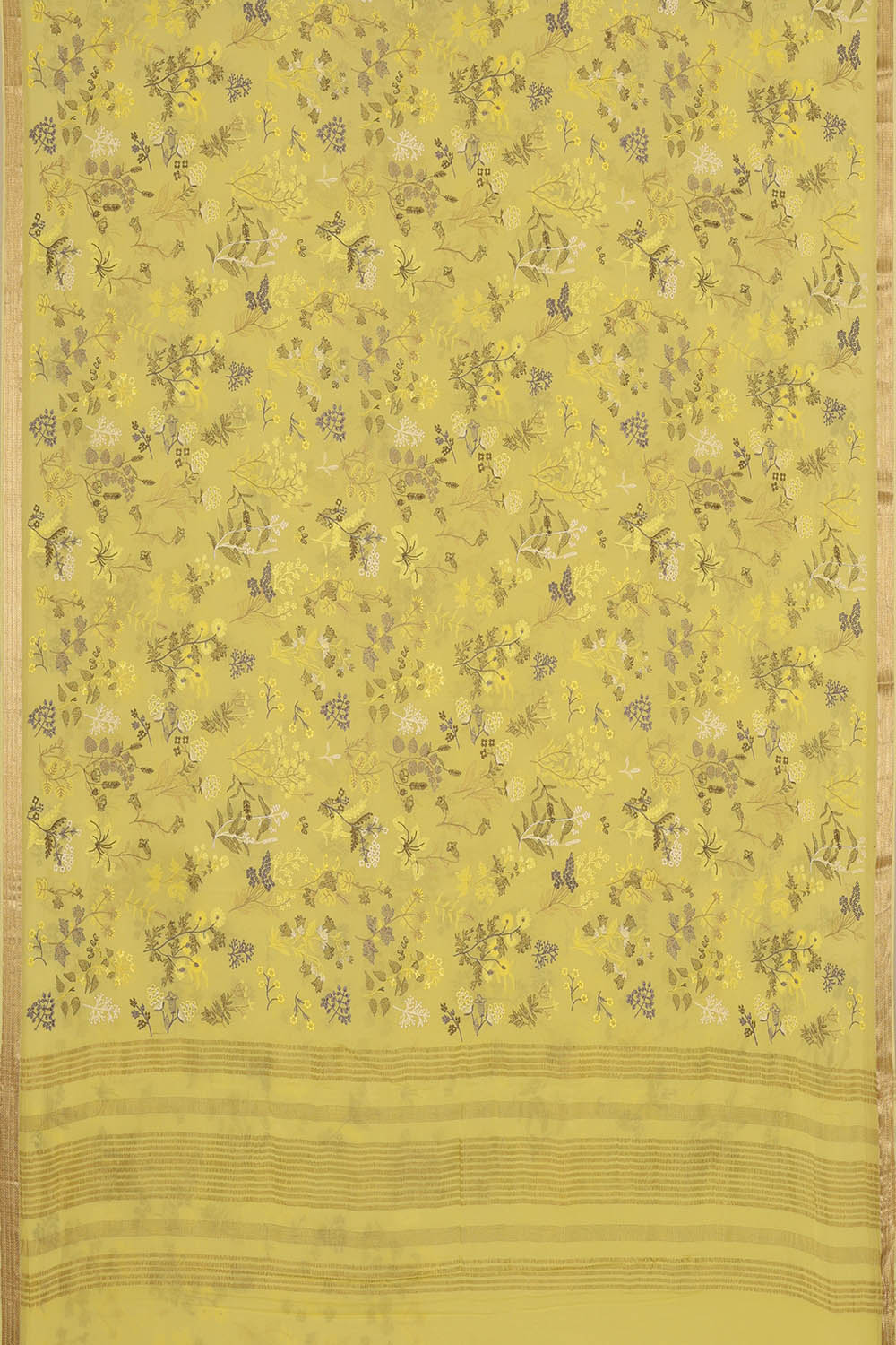 Image of Lemon-Yellow Chiffon Embroidery Saree