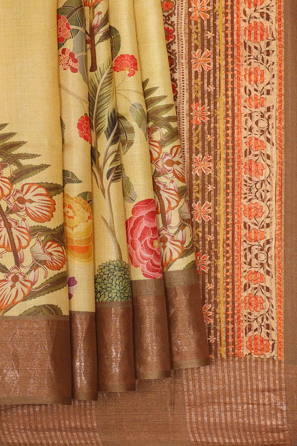 Image of Cream Desi Tussar Silk Saree