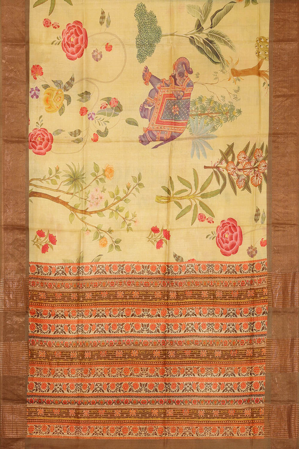 Image of Cream Desi Tussar Silk Saree