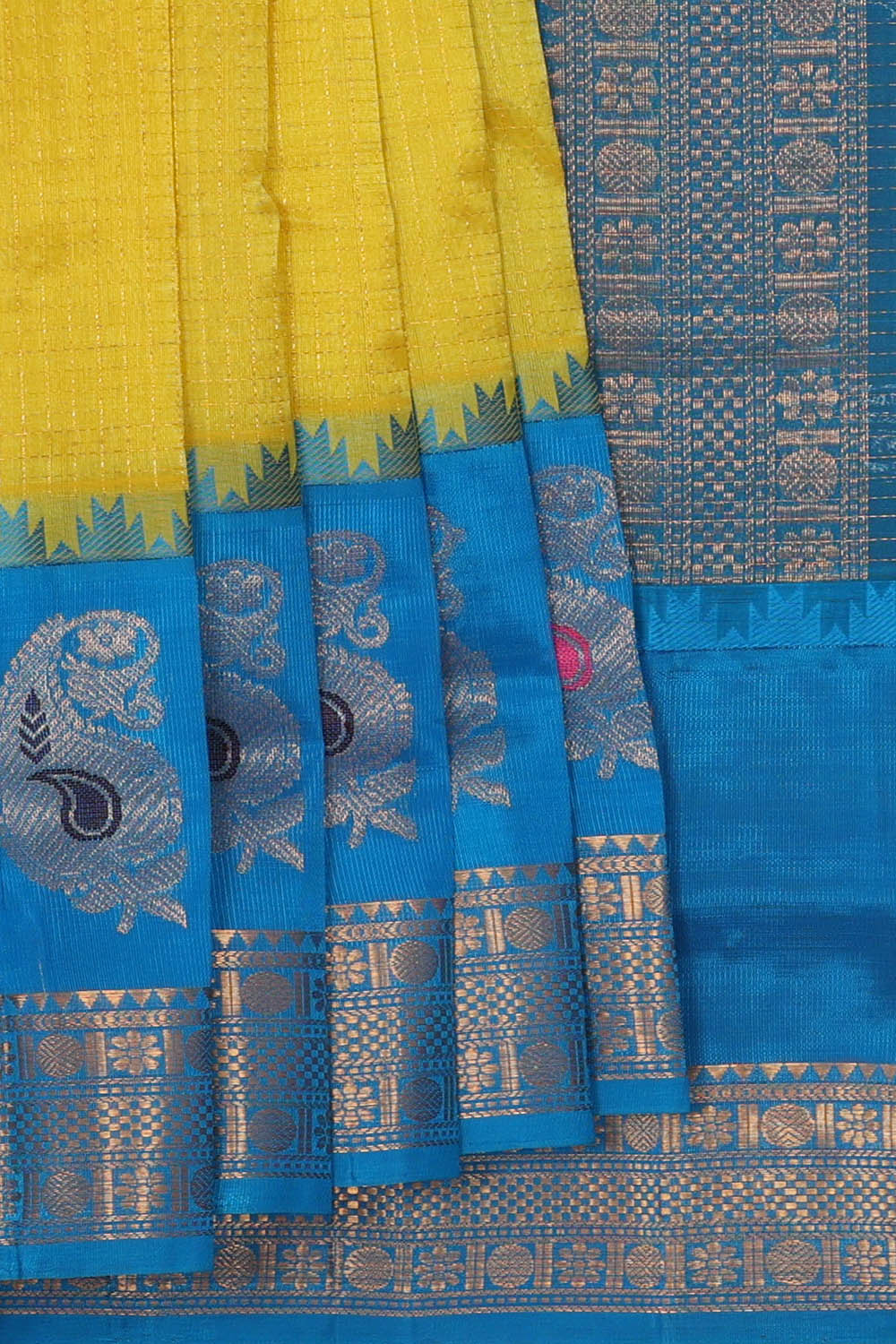 Image of Yellow kattam Kuppadam Silk Cotton Saree