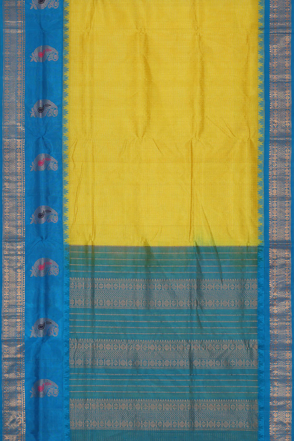 Image of Yellow kattam Kuppadam Silk Cotton Saree