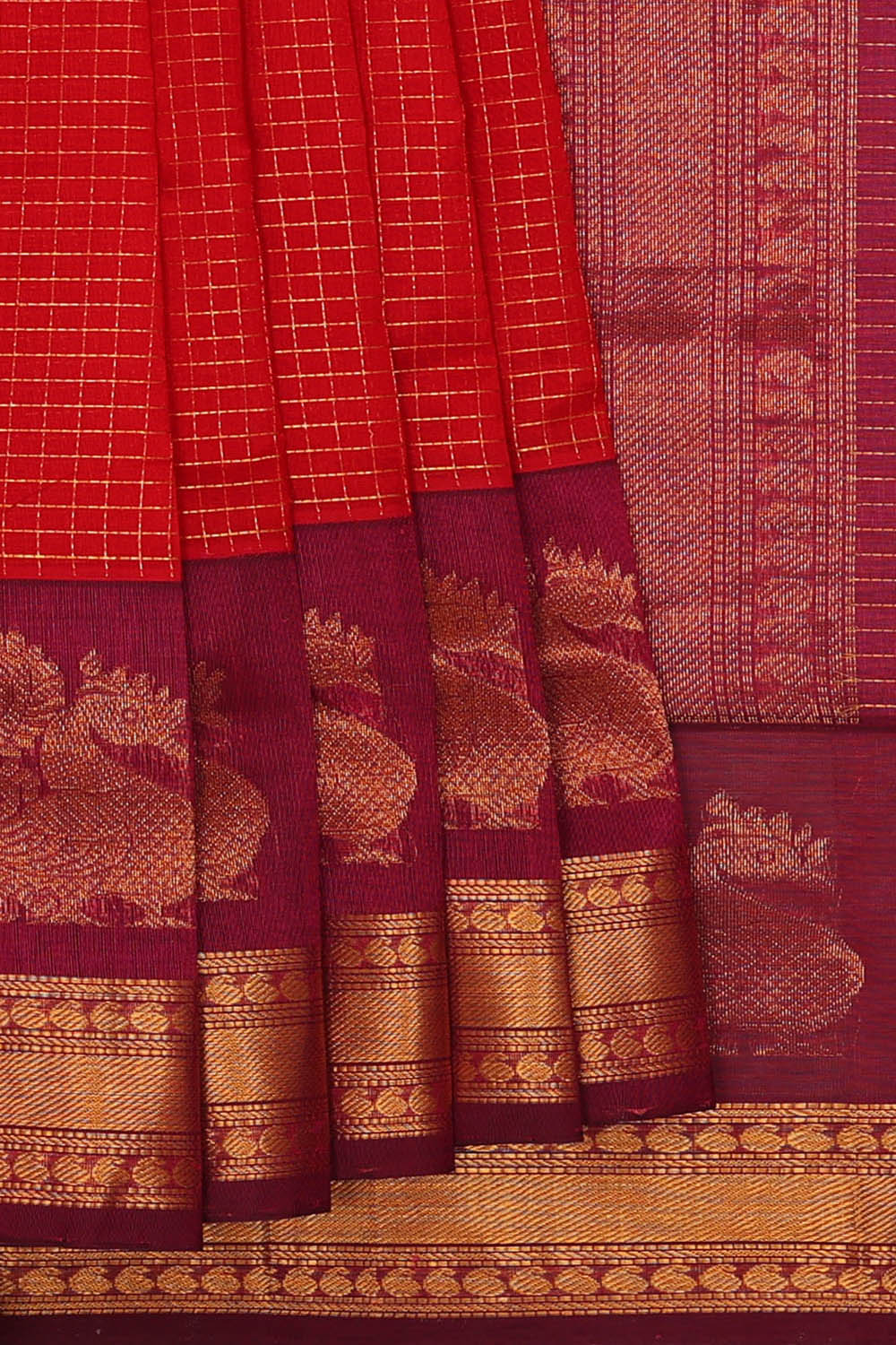 Image of Red Kattam Kuppadam Cotton Silk Saree