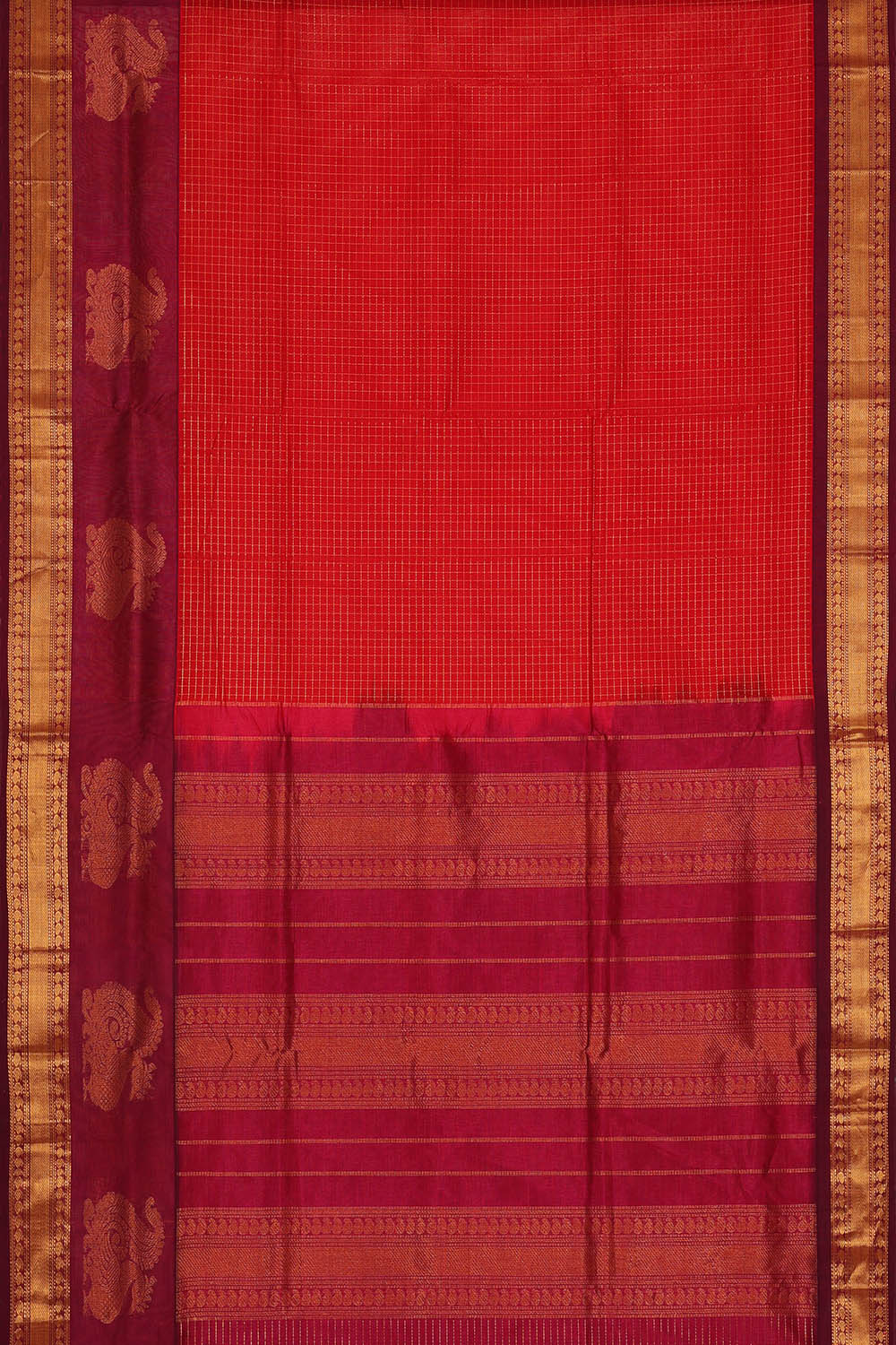 Image of Red Kattam Kuppadam Cotton Silk Saree