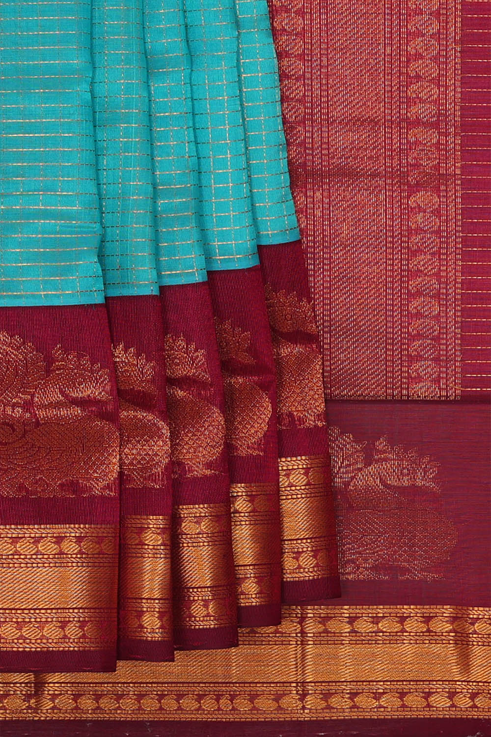 Image of Sky Blue Kattam Kuppadam Cotton Silk Saree