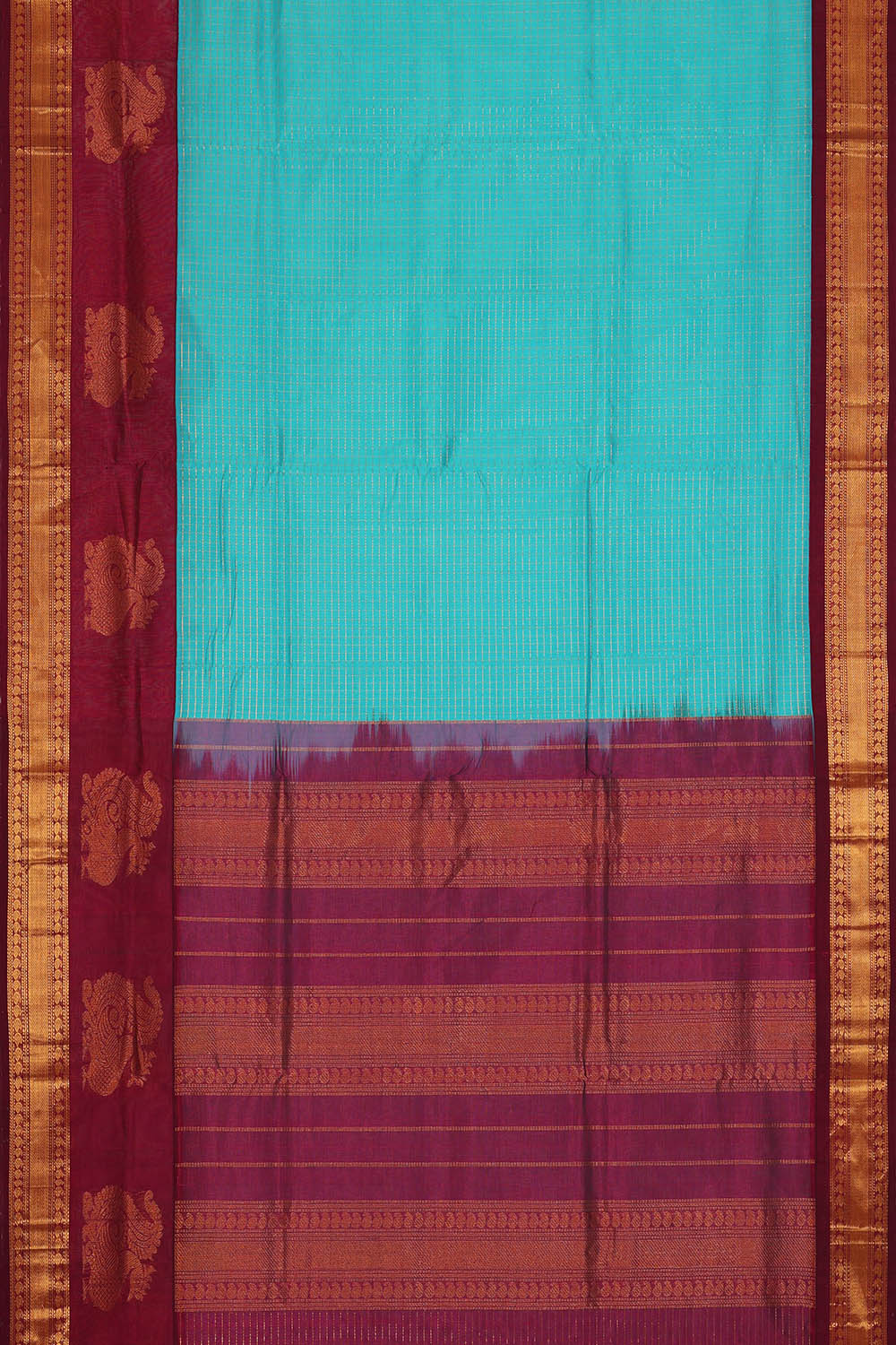 Image of Sky Blue Kattam Kuppadam Cotton Silk Saree