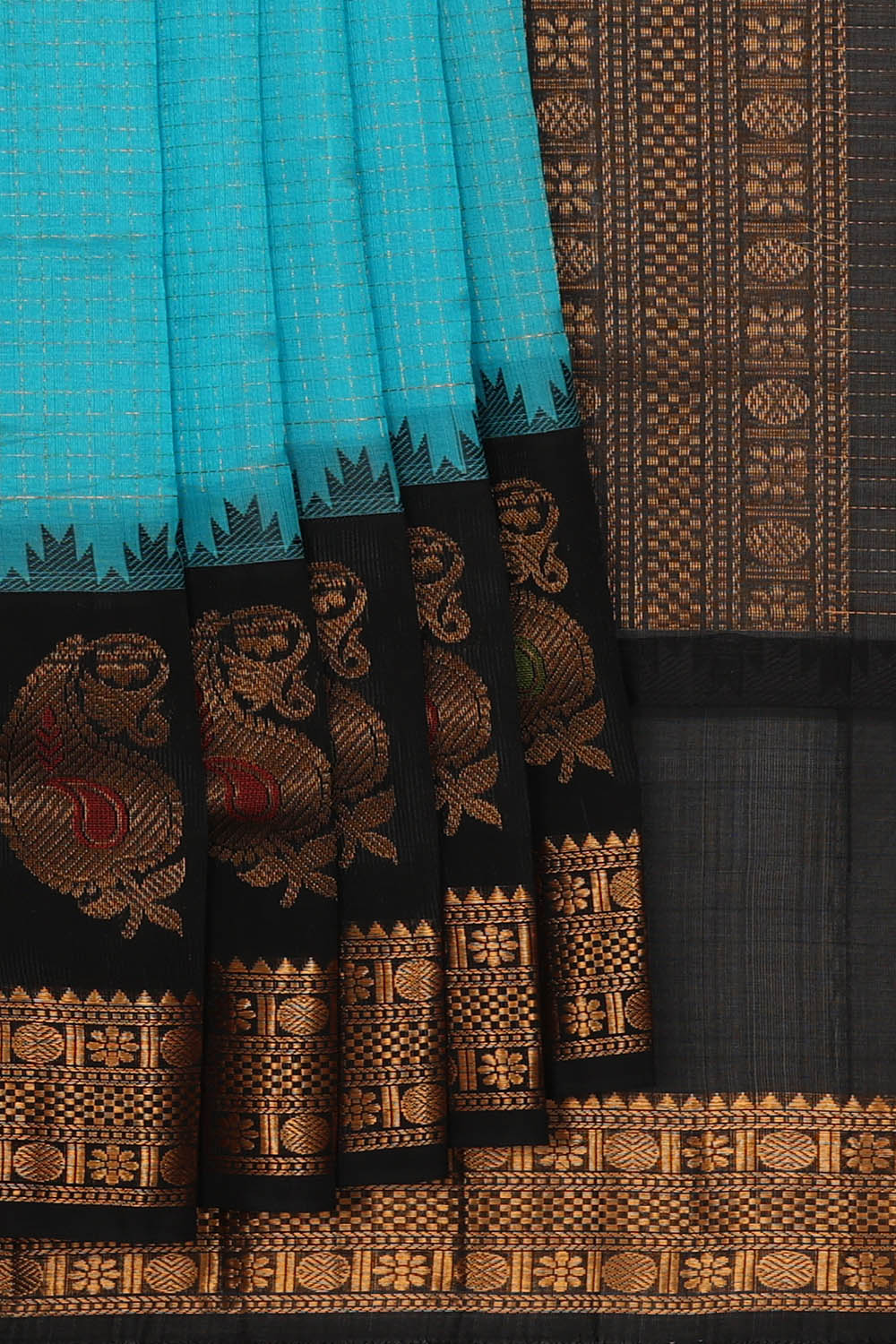 Image of Sky Blue kattam Kuppadam Silk Cotton Saree