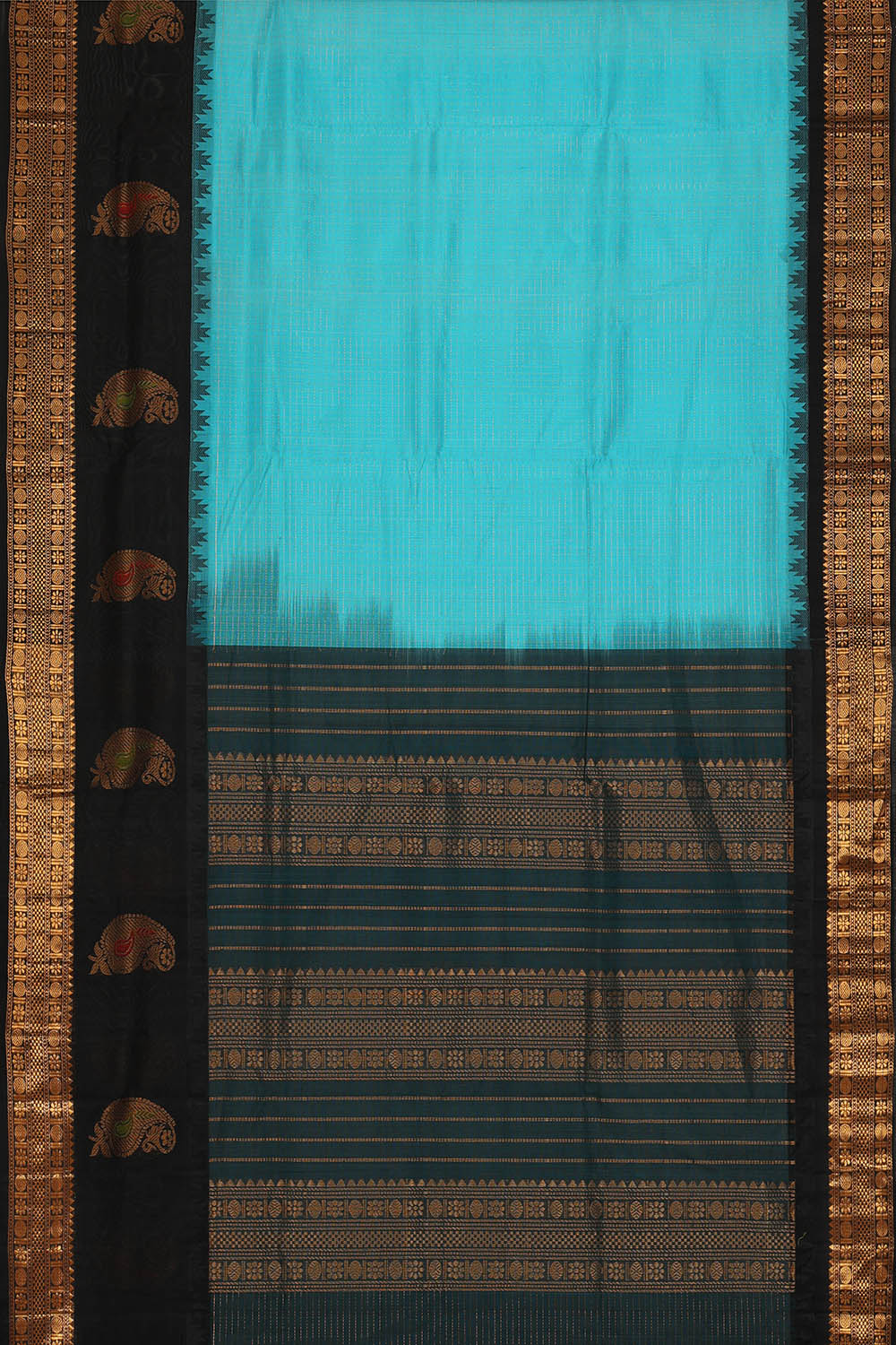 Image of Sky Blue kattam Kuppadam Silk Cotton Saree