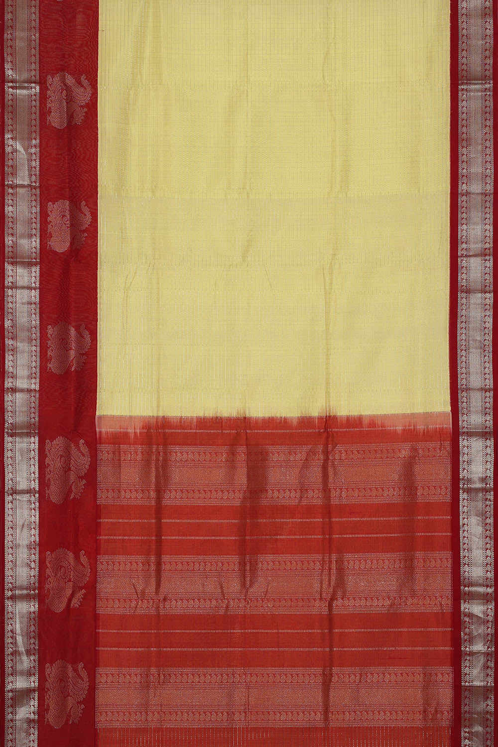 Image of Lemon Yellow Kattam Kuppadam silk cotton Saree