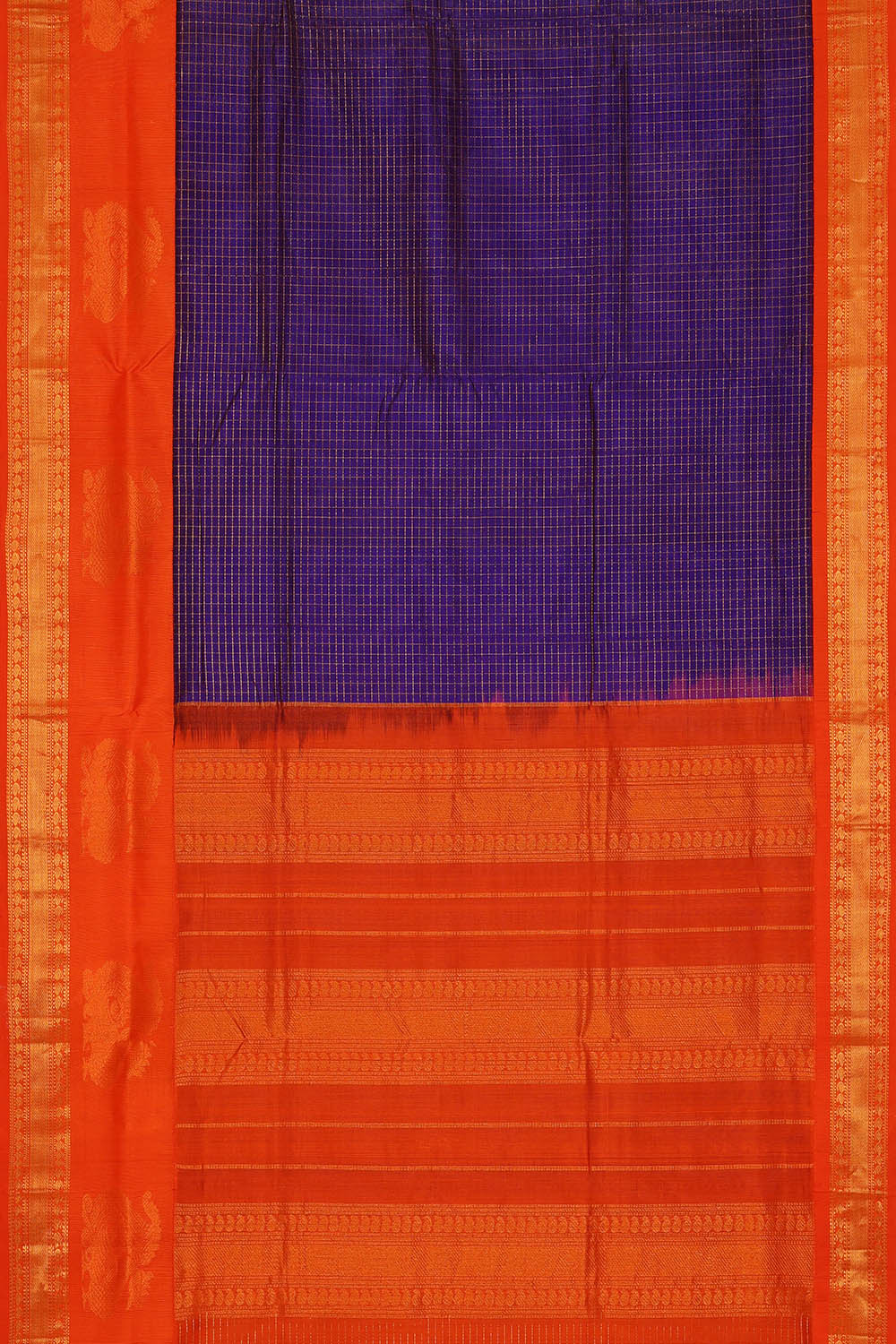 Image of Indigo Blue Kattam Kuppadam Silk Cotton Saree
