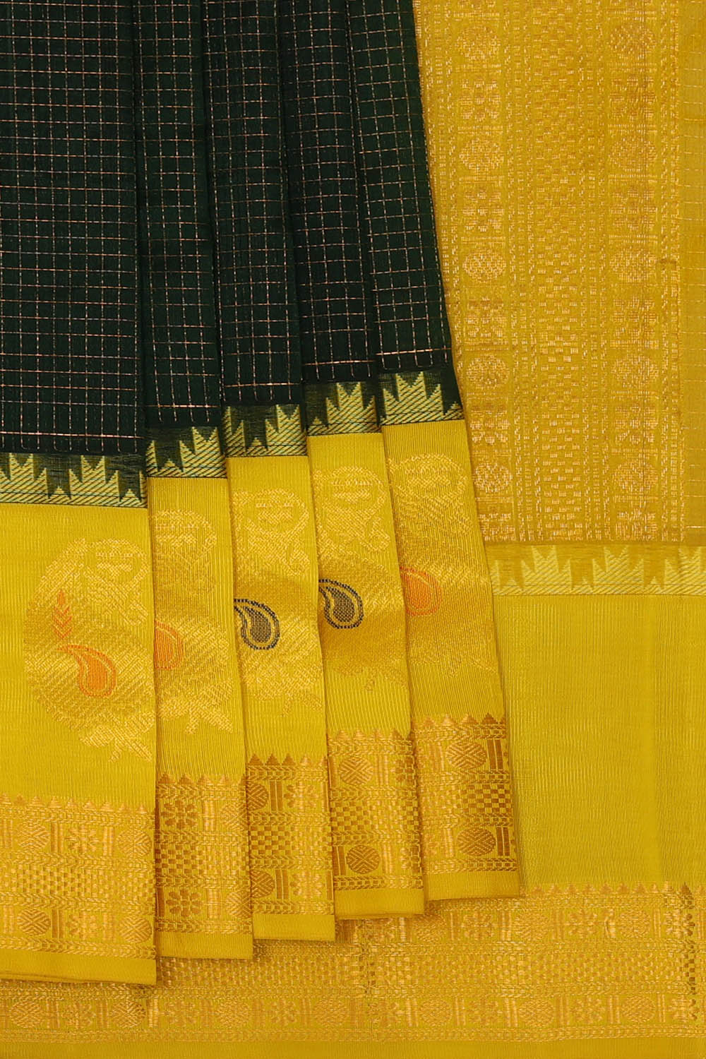 Image of Bottle Green Kattam Kuppadam Cotton Silk Saree