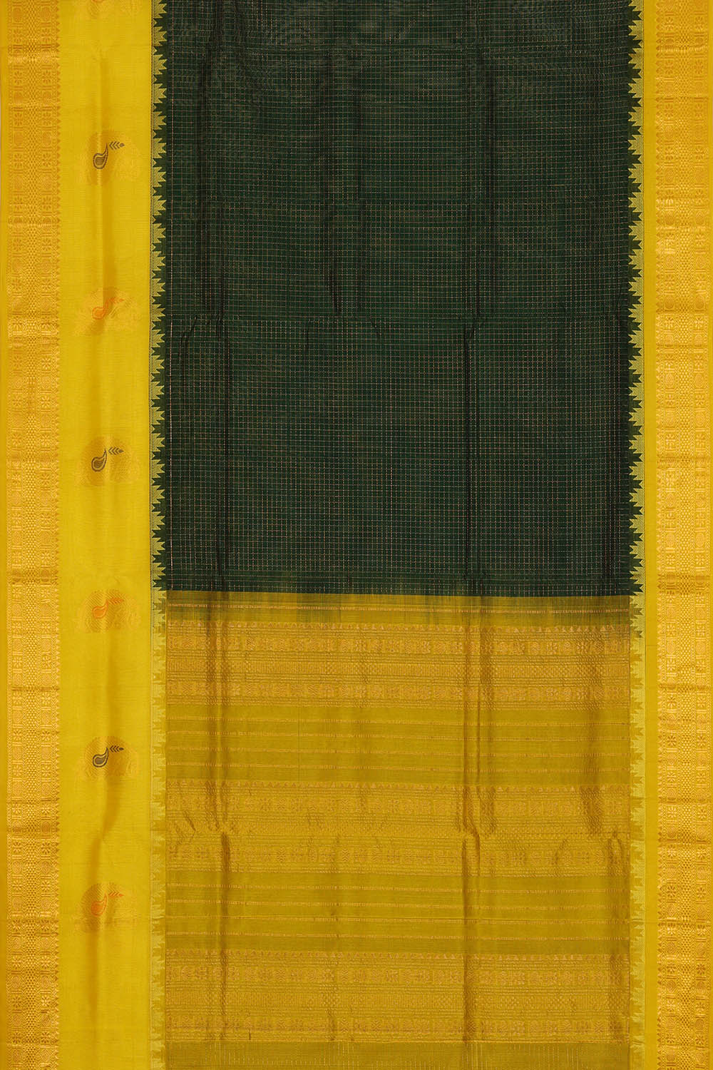 Image of Bottle Green Kattam Kuppadam Cotton Silk Saree