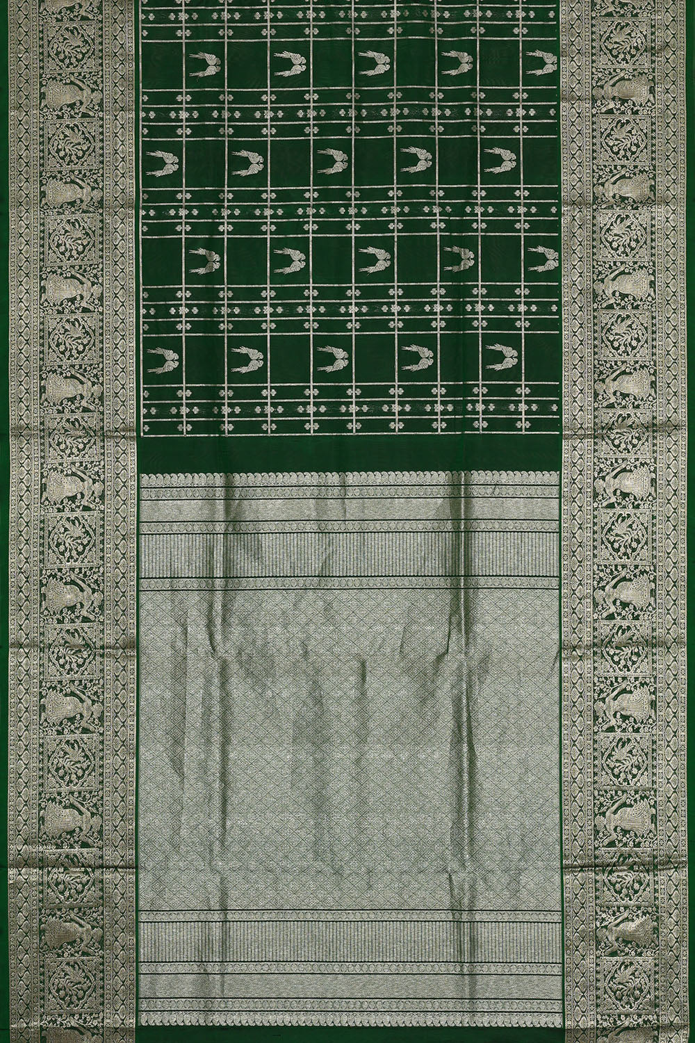 Image of Bottle-Green Venkatgiri Silk Saree