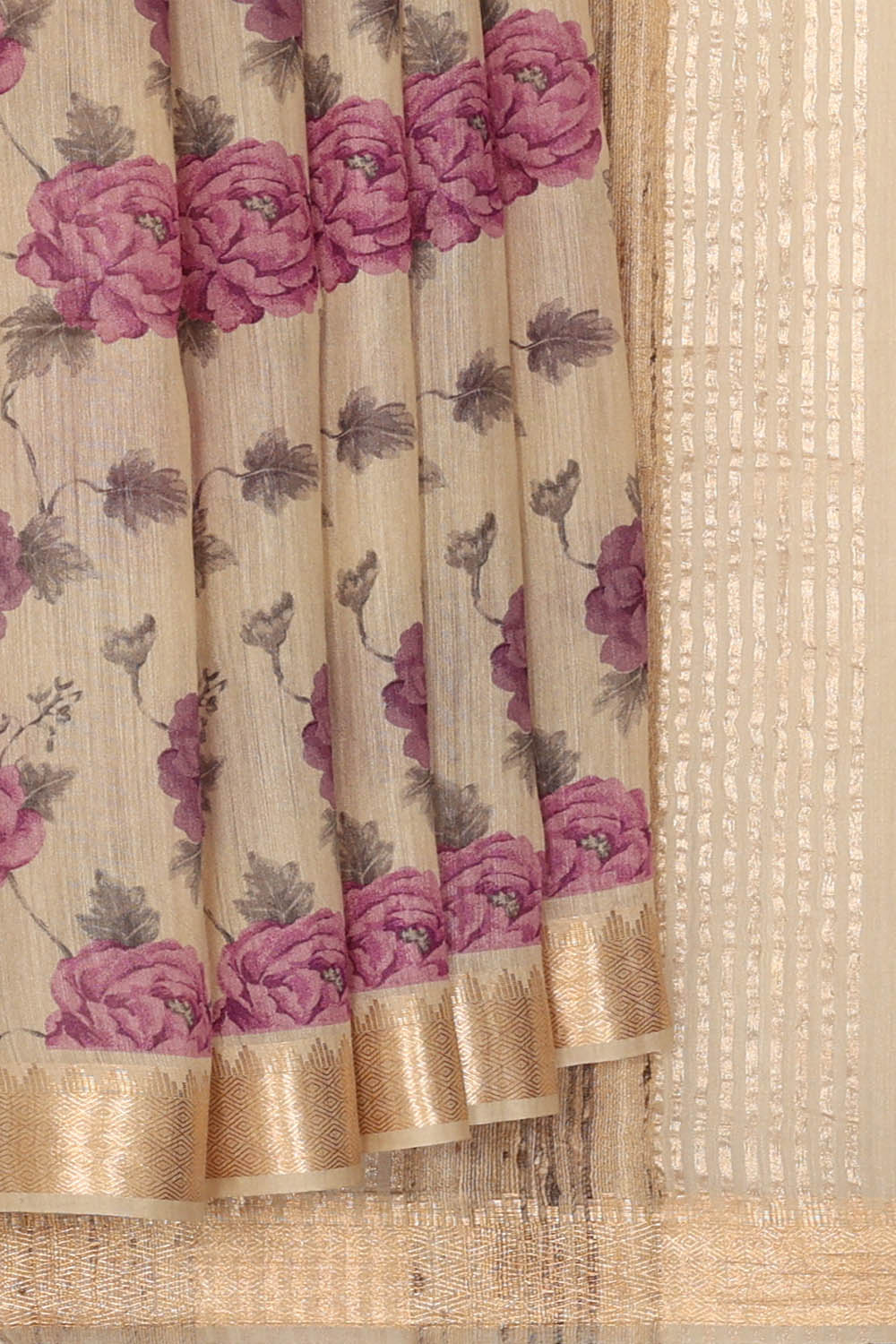 Image of Beige Desi Tussar Silk Saree