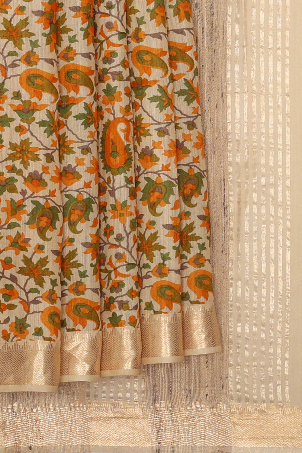 Image of Beige Desi Tussar Silk Saree
