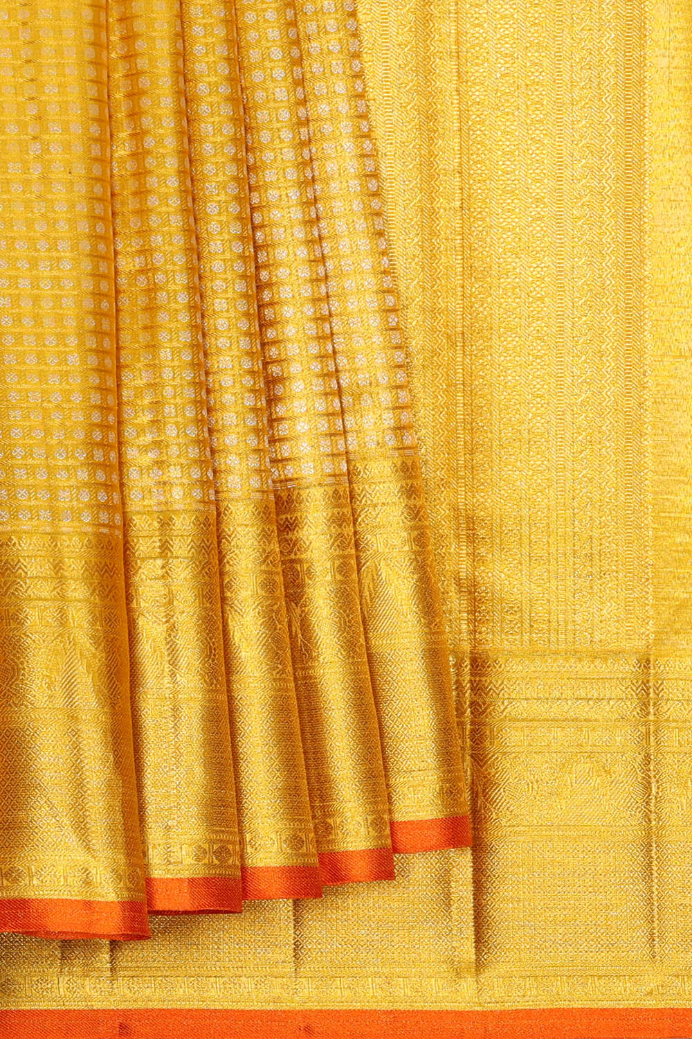 Image of Gold Kanchipattu Tissue Brocade Kattam Saree