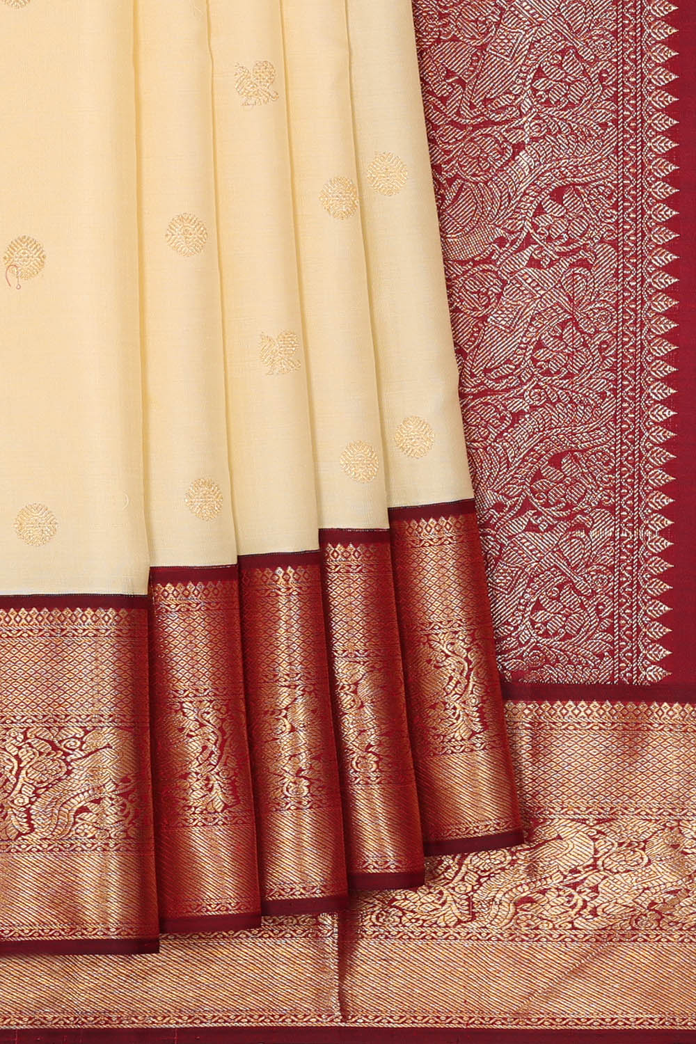 Image of Off-White Arani Silk Saree