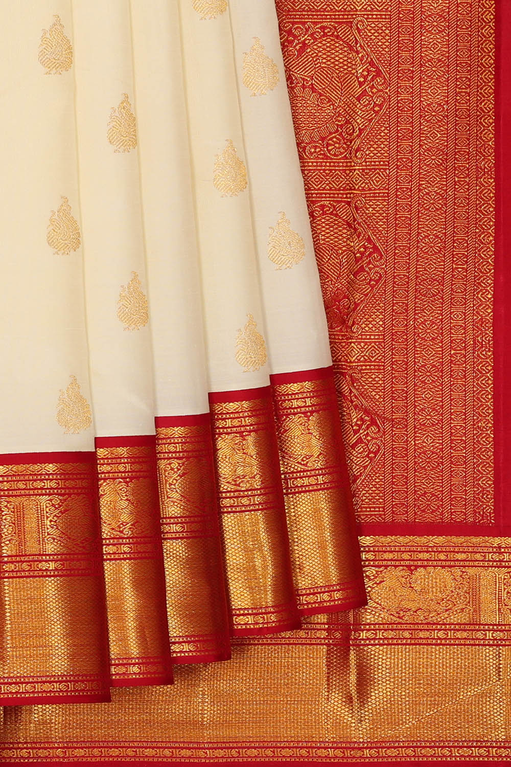 Image of White Arani Silk Saree