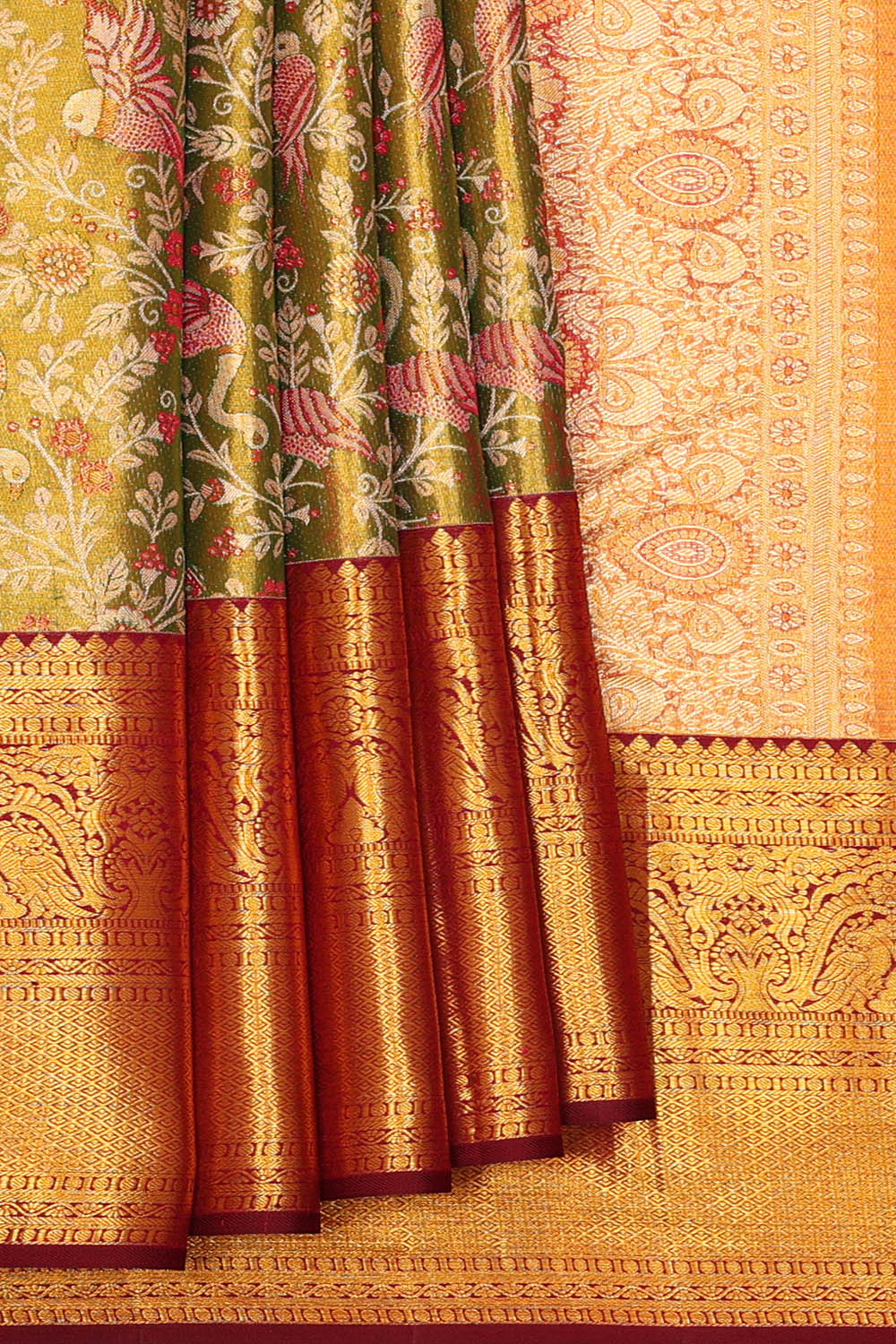 Image of Kanchipattu Green Tissue Brocade Saree