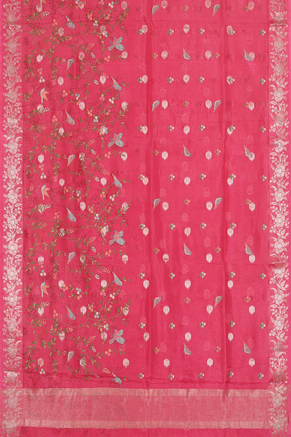 Image of Pink Kota Embroidery Cotton-Silk Saree