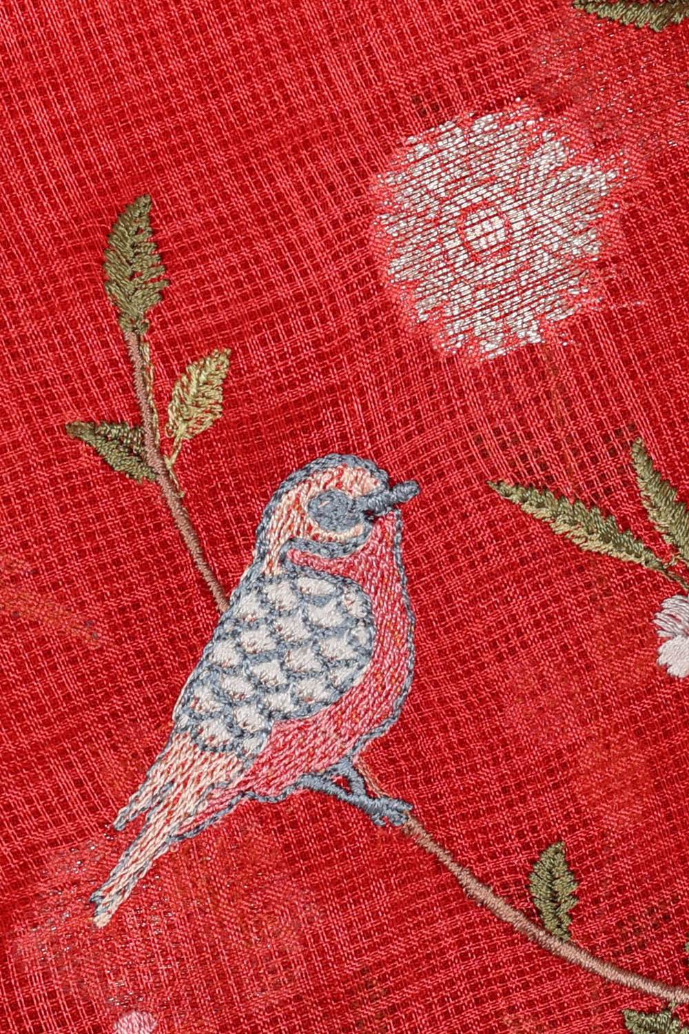 Image of Red Kota Embroidery Cotton-Silk Saree