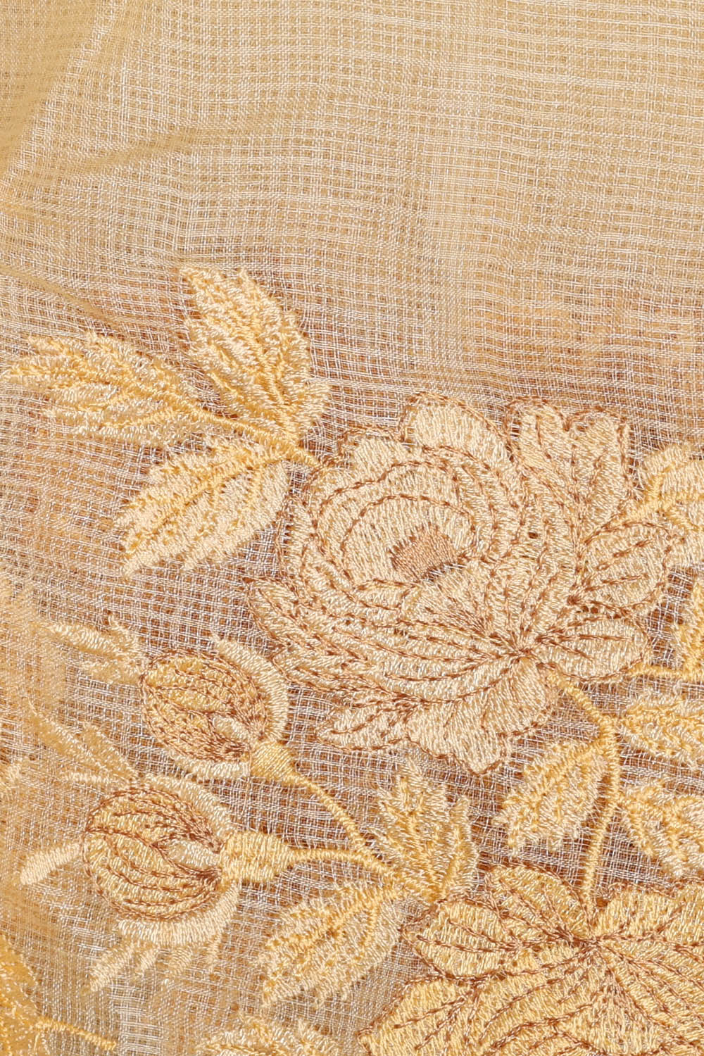 Image of Cream Kota Embroidery Cotton-Silk Saree