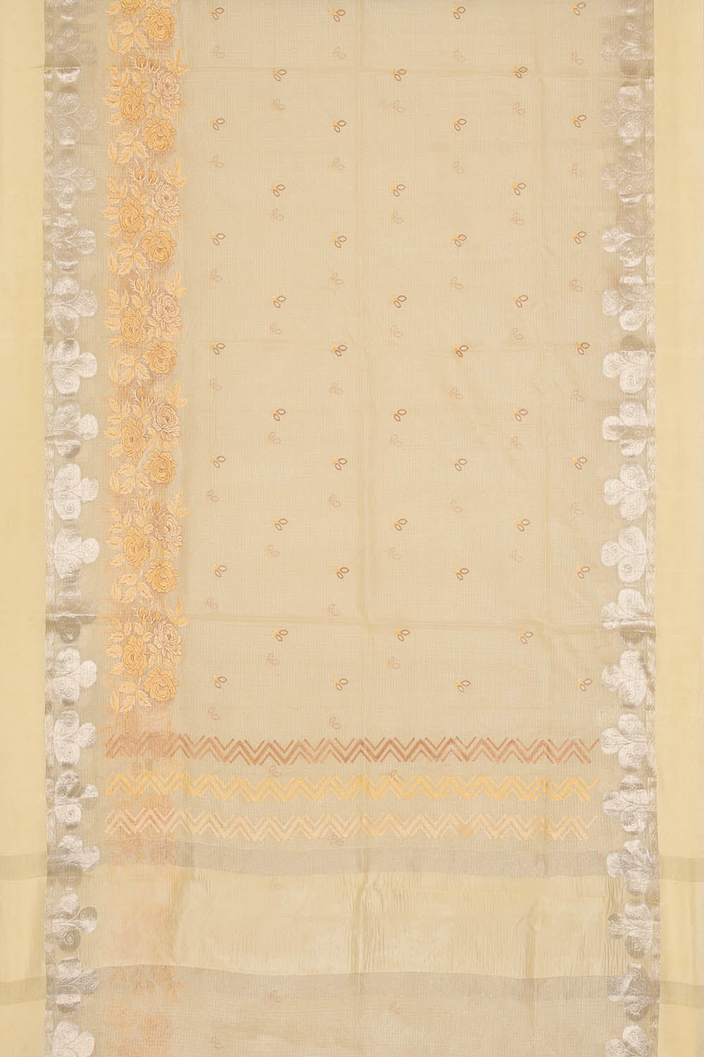 Image of Cream Kota Embroidery Cotton-Silk Saree
