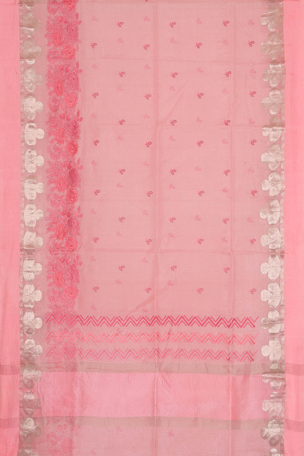 Image of Pink Kota Embroidery Cotton-Silk Saree