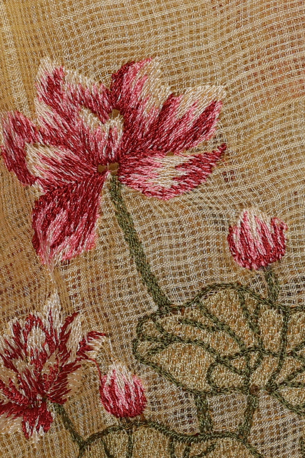 Image of Light-Yellow Kota Embroidery Cotton-Silk Saree