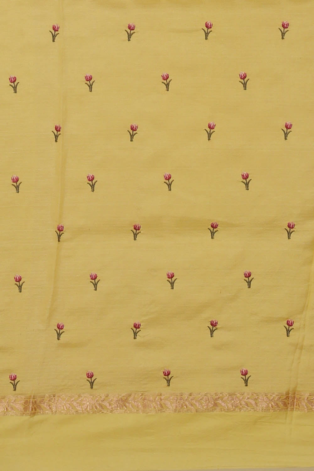 Image of Light-Yellow Kota Embroidery Cotton-Silk Saree