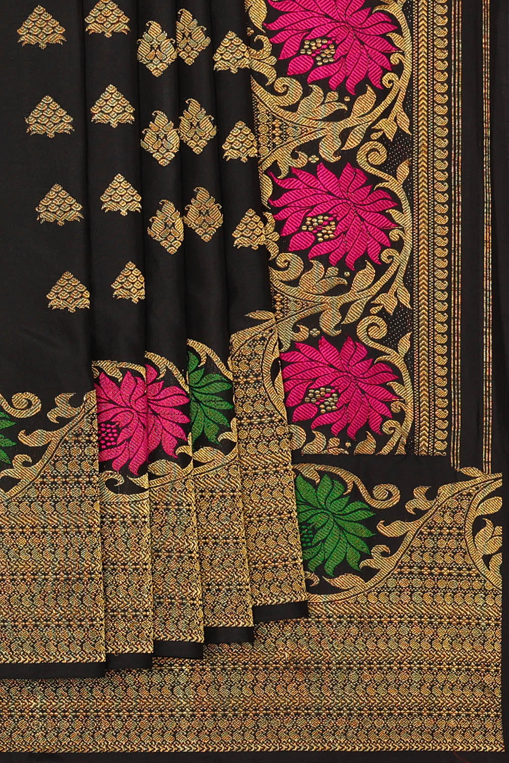 Image of Black Gadwal Silk Saree