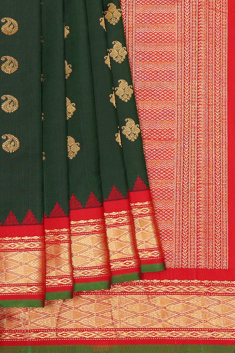 Image of Bottle Green Gadwal Silk Saree