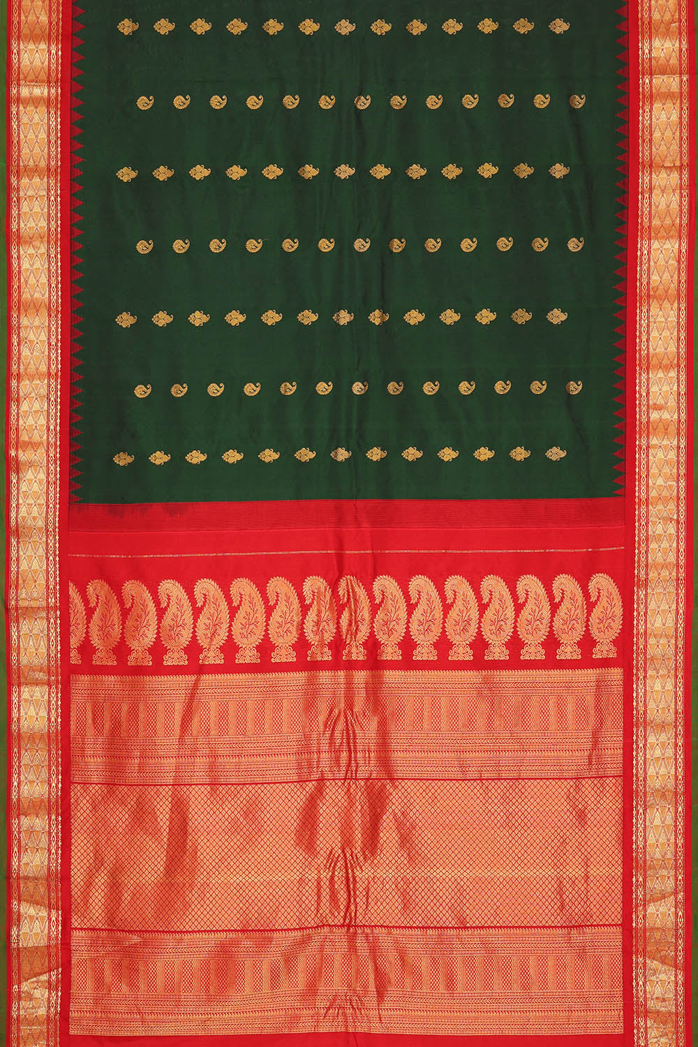 Image of Bottle Green Gadwal Silk Saree