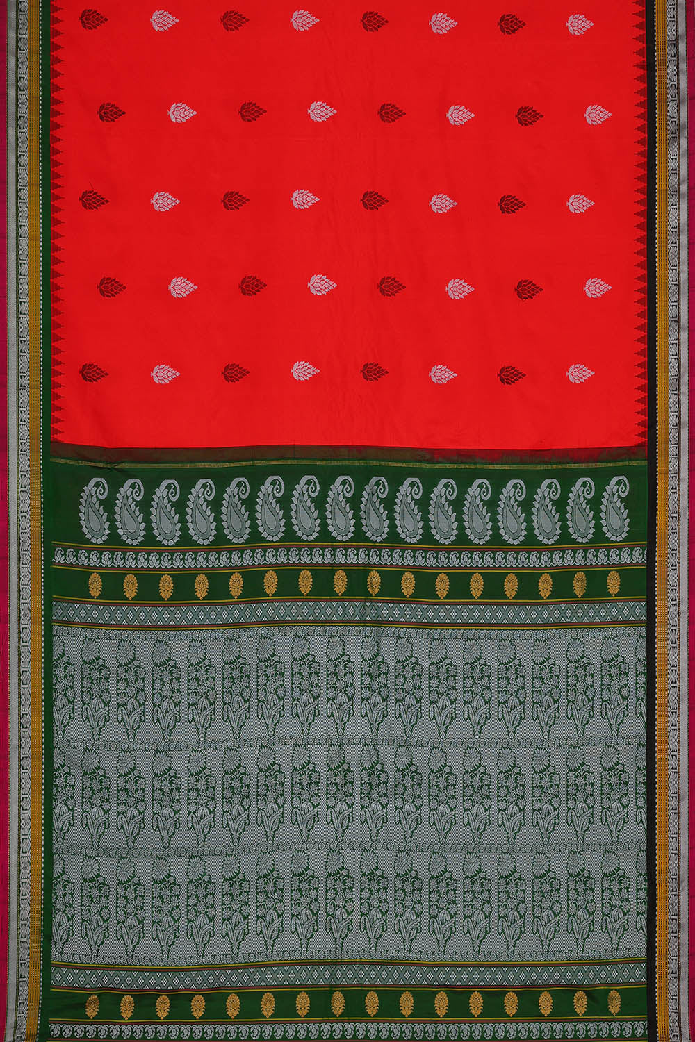 Image of Coral-Red Gadwal Silk Saree