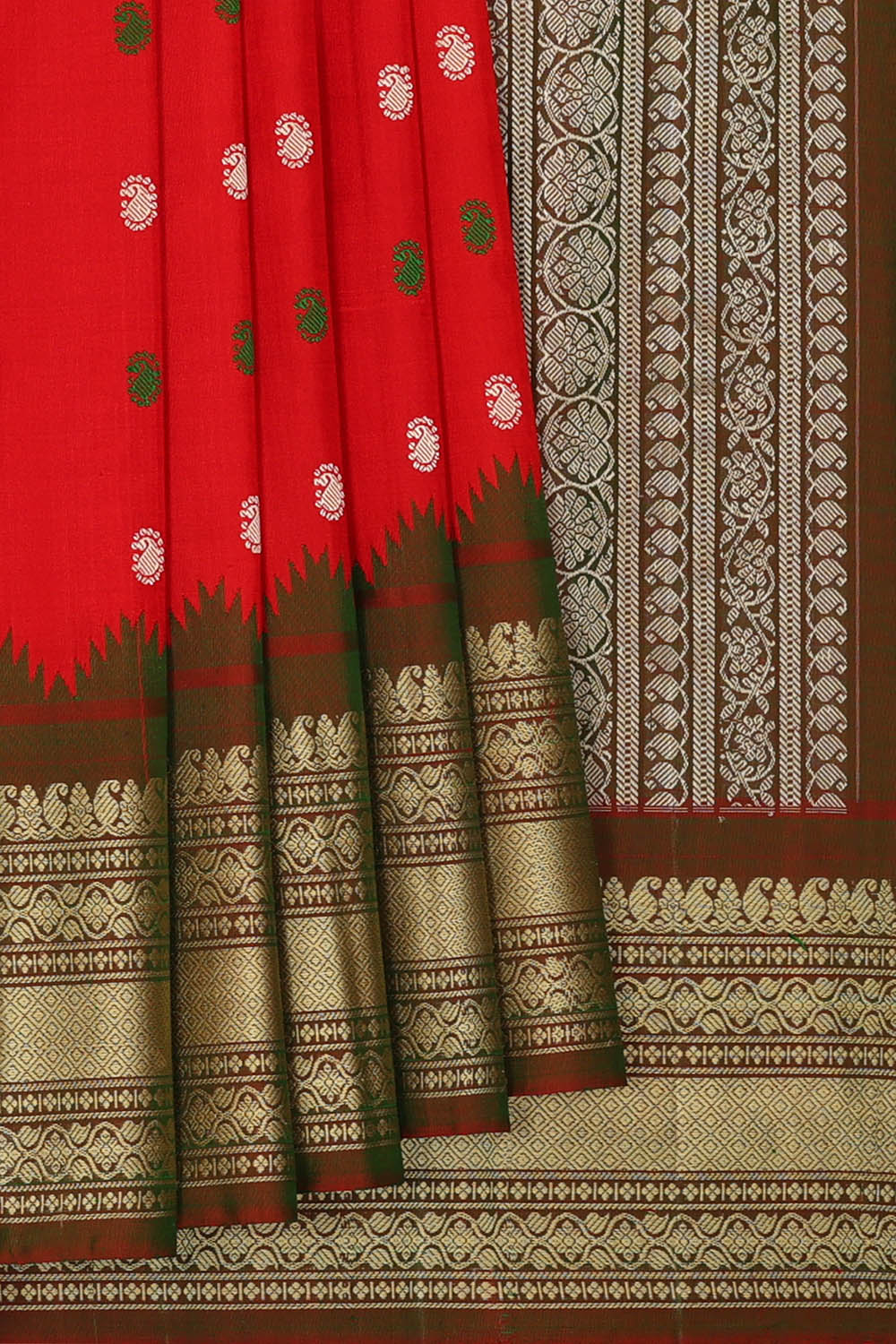 Image of Red Gadwal Silk Saree