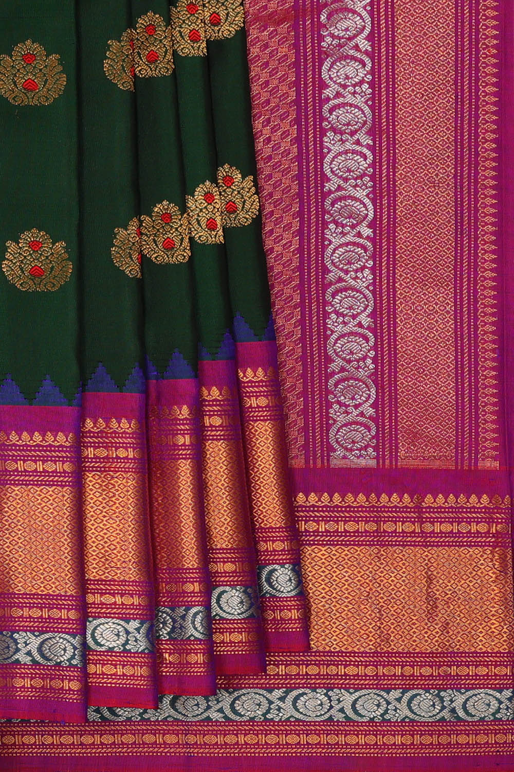 Image of Bottle Green Gadwal Silk Saree