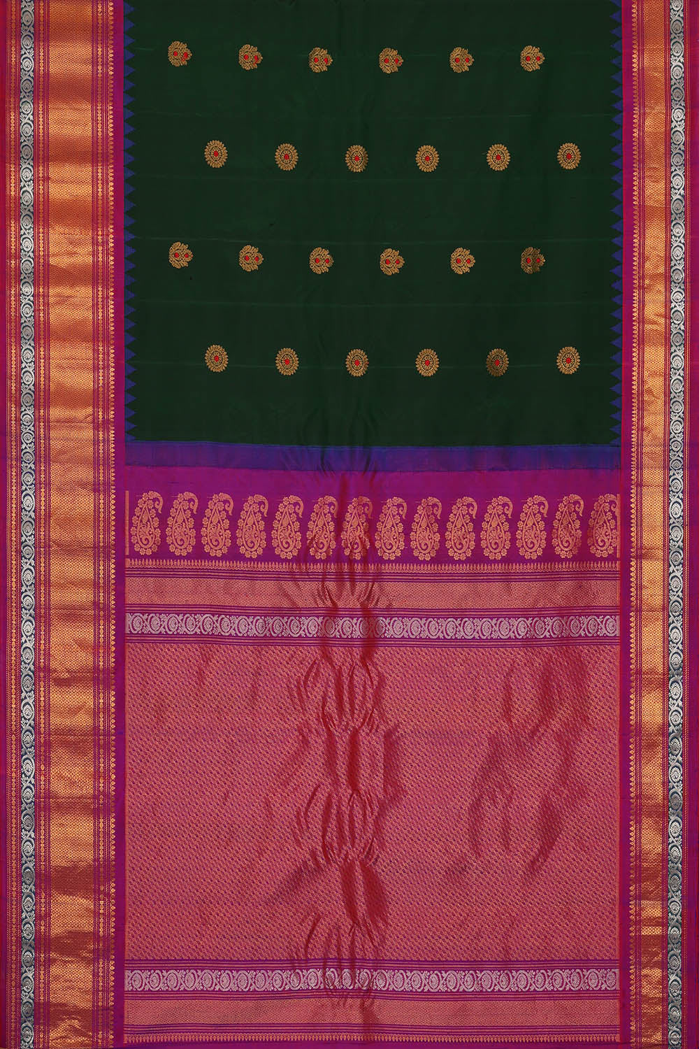Image of Bottle Green Gadwal Silk Saree