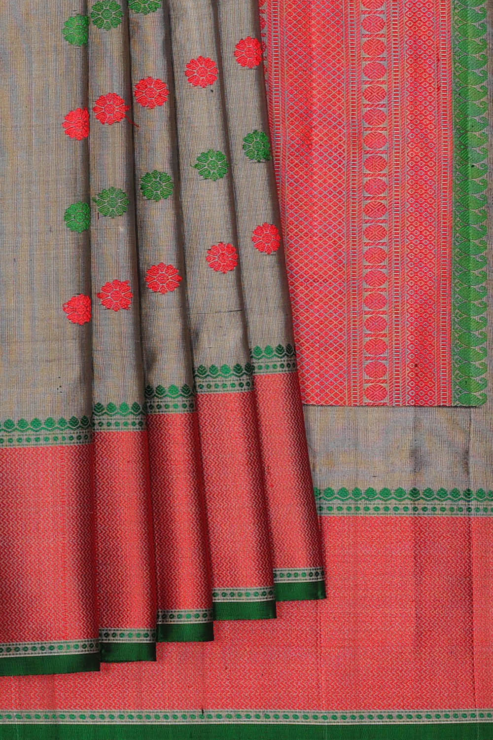 Image of Grey Gadwal Silk Kattam Saree