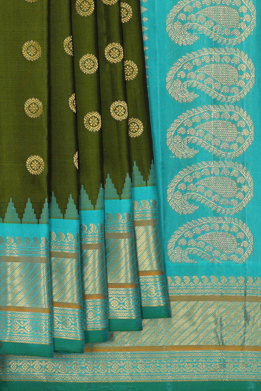 Image of Bottle Green Gadwal Silk Saree