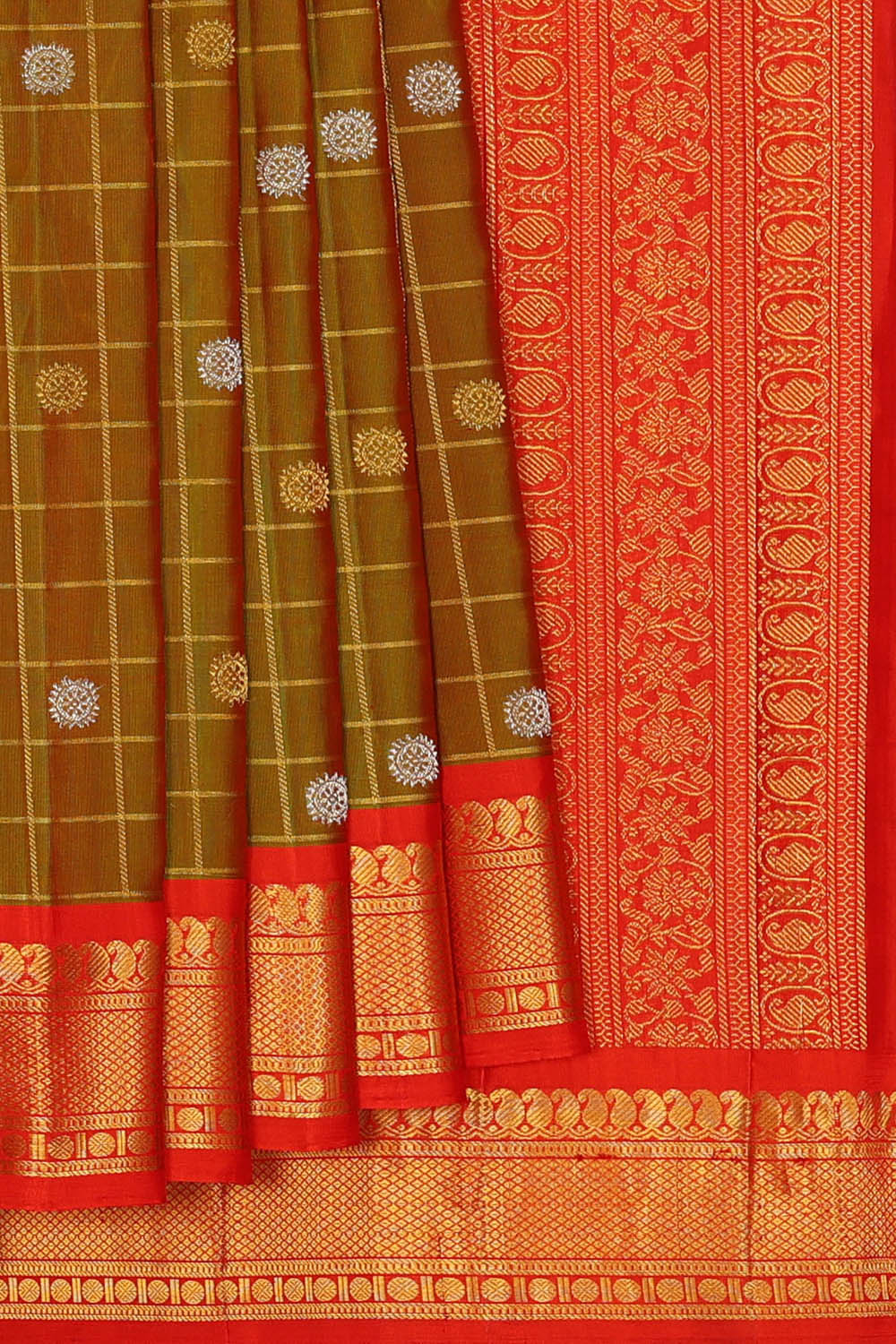 Image of Moss-Green Gadwal Silk Saree