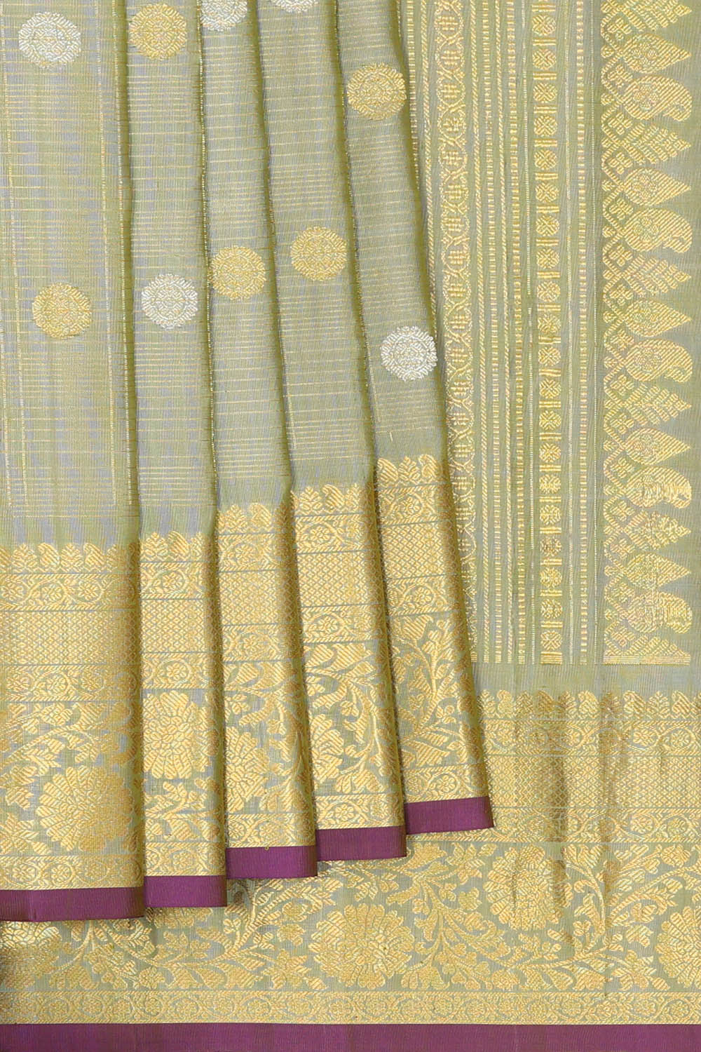 Image of Grey Gadwal Silk Kattam Pattern Saree